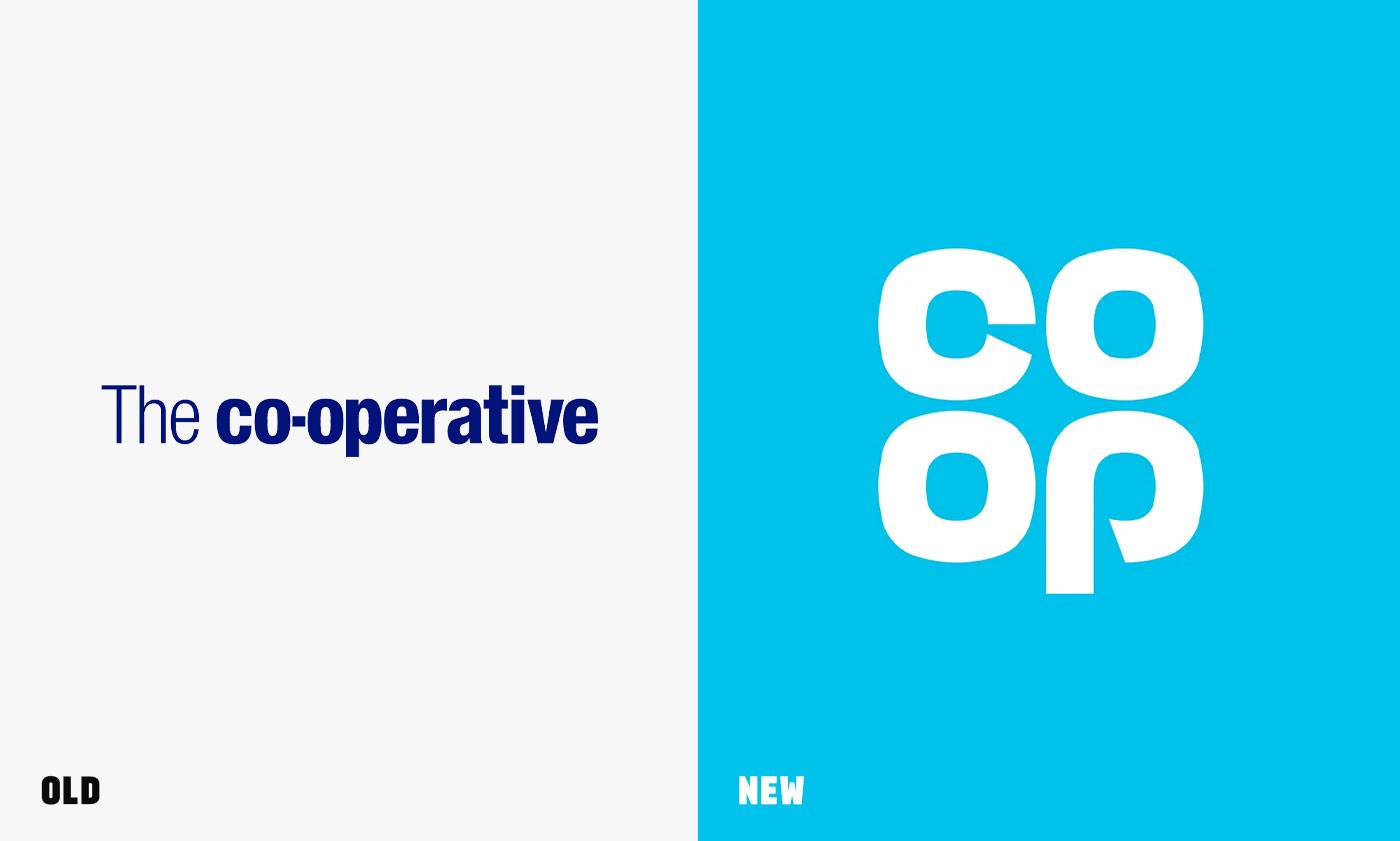 The old co-operative logo vs the new Co-Op logo