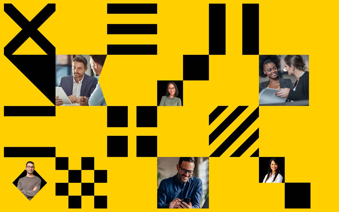 Semaphore patterns mixed with people - brand identity for Byrd + Link by Mighty, brand agency