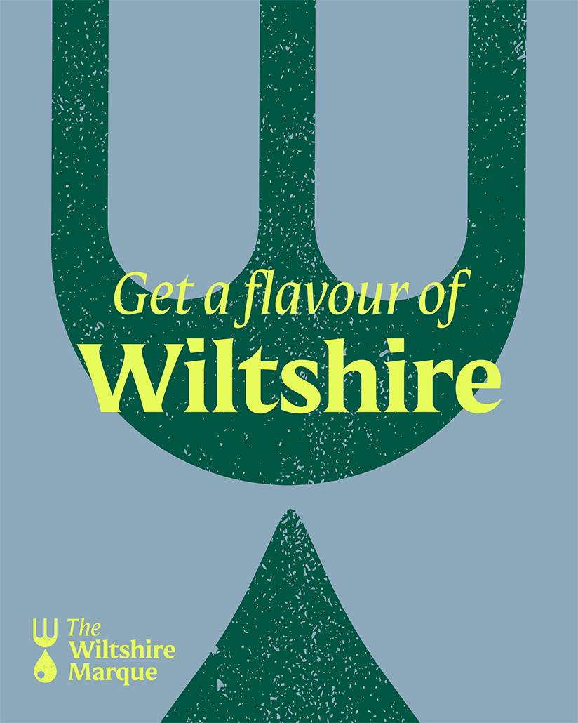 The Wiltshire Marque logo with the phrase Get a flavour of Wiltshire. Designed by Mighty, brand agency