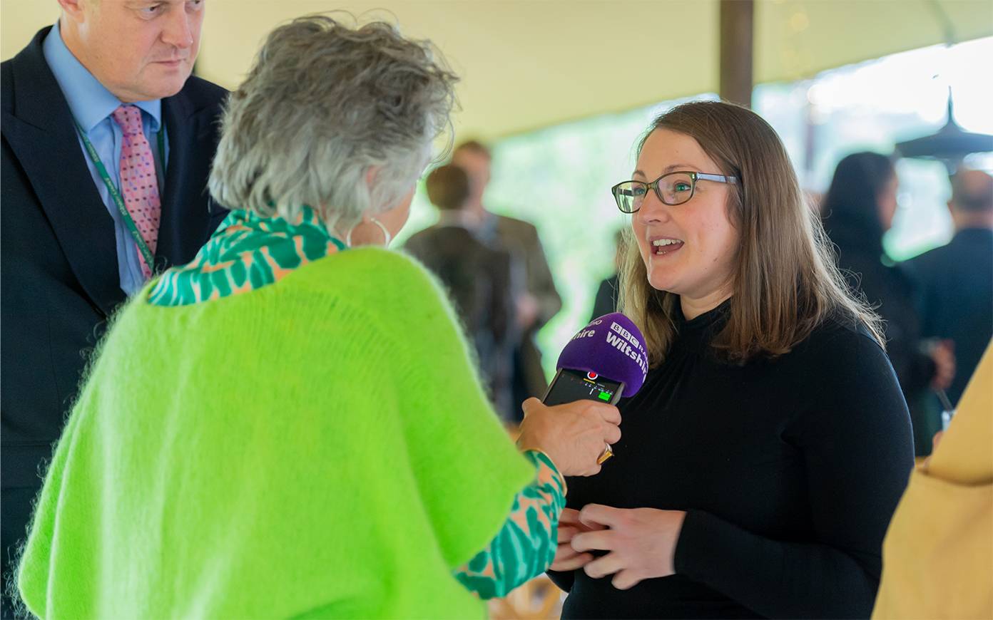 Holly Garner from Hollychocs being interviewed by BBC Radio Wiltshire at the launch of the Wiltshire Marque. Photographed by Mighty, brand agency