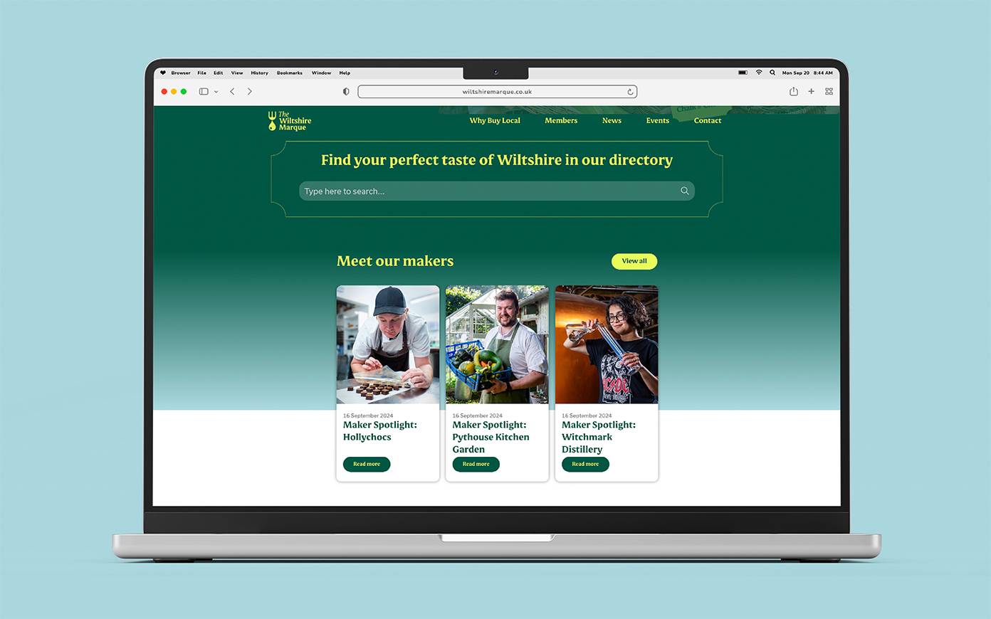 Mockup of the wiltshire Marque website homepage. Designed and developed by Mighty, digital agency