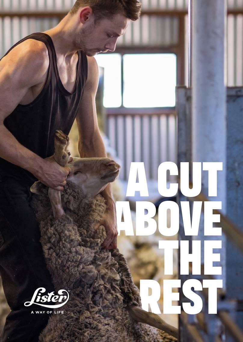 Brand poster for Lister Shearing with the text'A Cut Above the Rest'. Designed by Mighty, brand agency