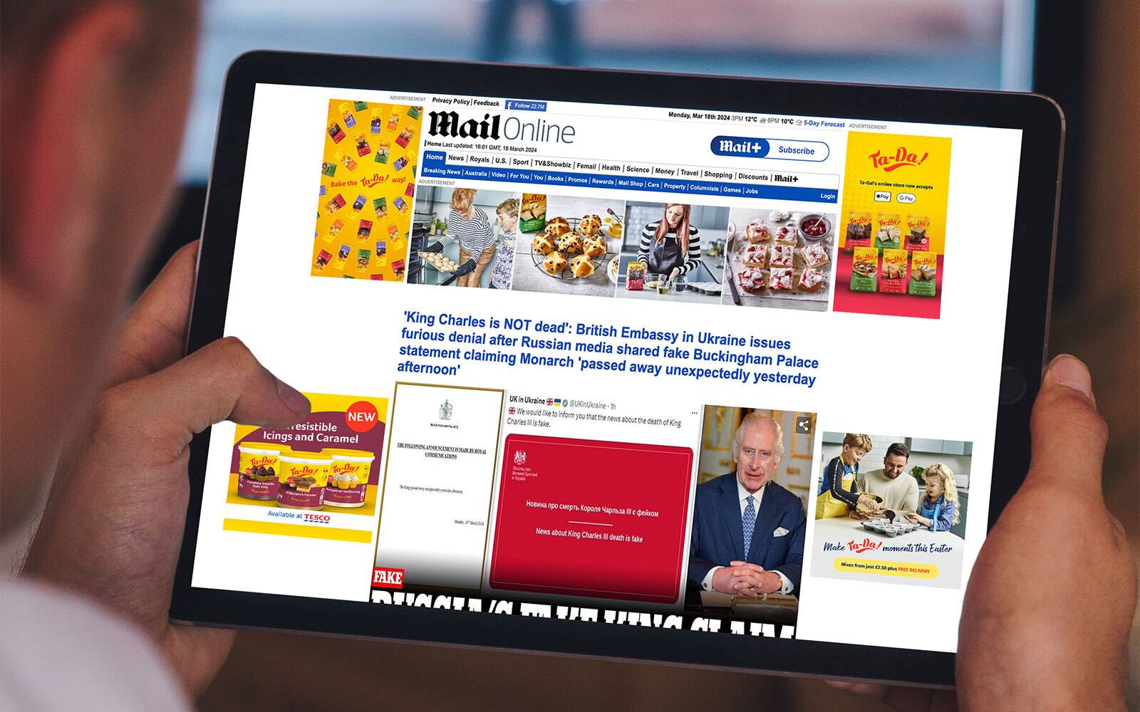 A screenshot of display ads on the Daily Mail website, featuring Ta-Da ads designed by Mighty, digital brand agency