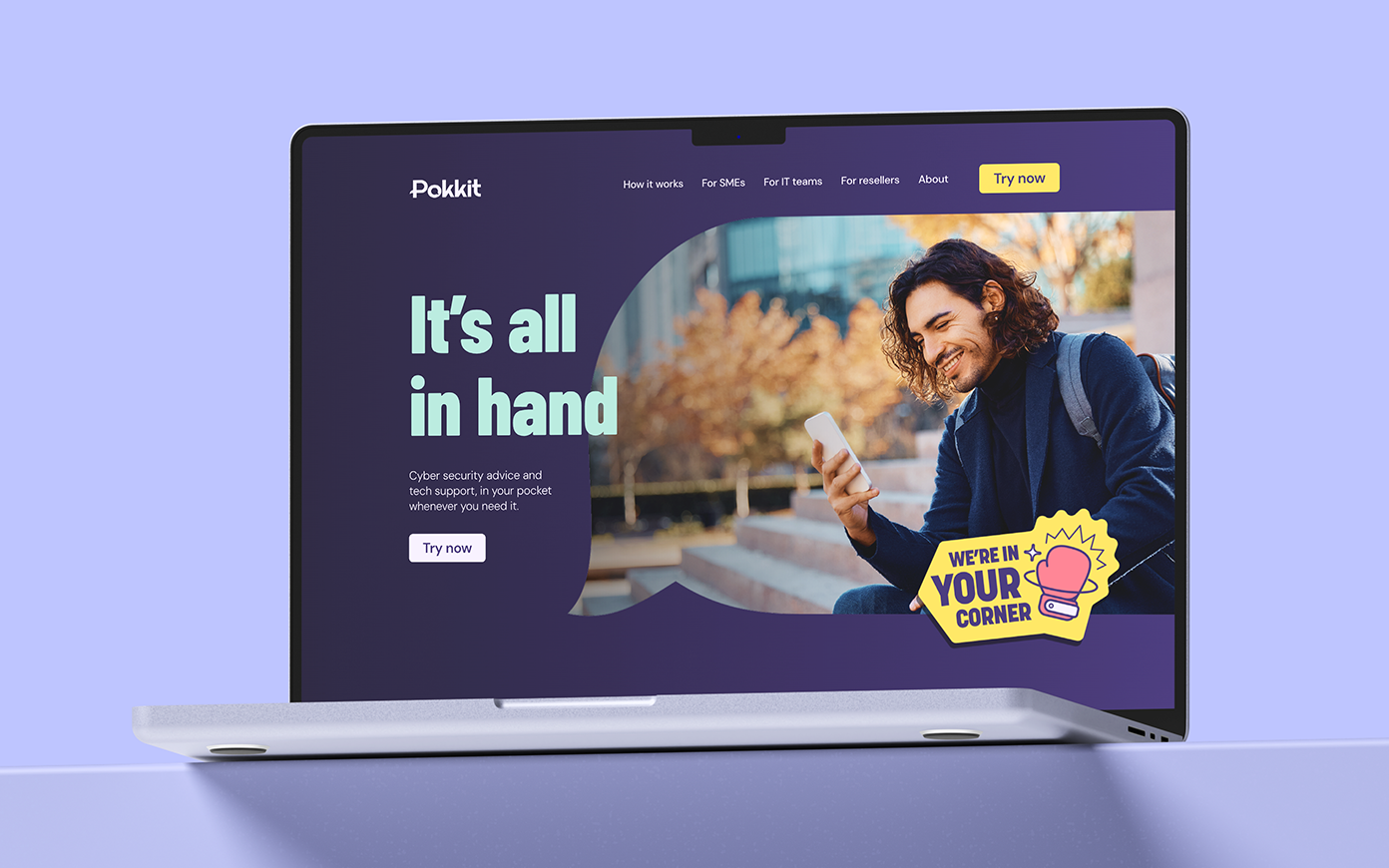 Pokkit website design on a Macbook, designed by Mighty, brand agency Cheltenham