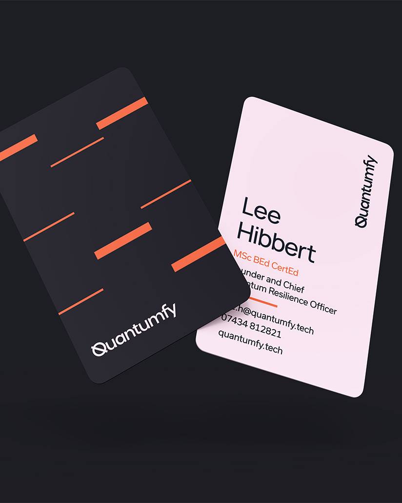 Quantumfy business cards designed by Mighty - design agency Cheltenham